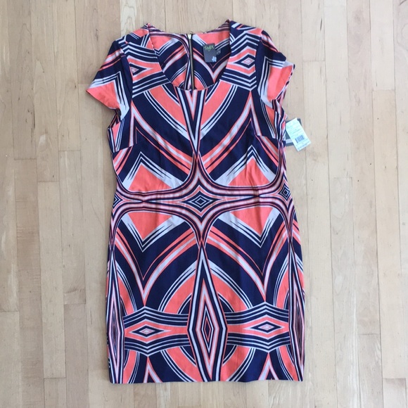 Taylor Dresses & Skirts - NEW Taylor coral navy jersey knit Art Deco sz 12